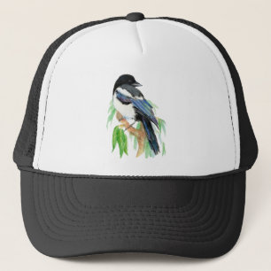 Watercolor Magpie Garden Bird Wildlife Nature Art Trucker Hat