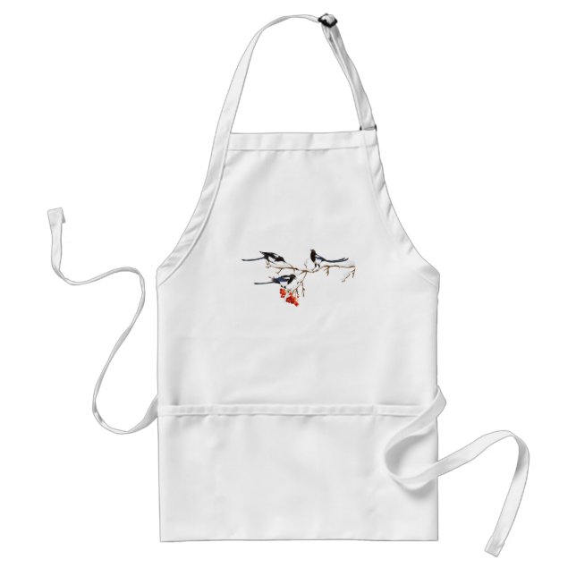 Watercolor Magpie Red Berries Christmas Art Standard Apron (Front)