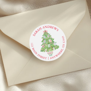 Watercolor Mahjong Christmas Tree Gift Classic Round Sticker