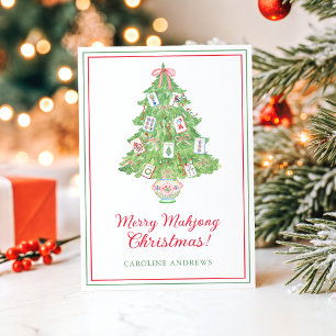 Watercolor Mahjong Christmas Tree Holiday Card