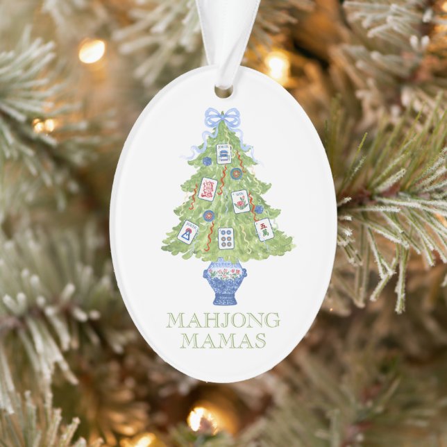 Watercolor Mahjong Christmas Tree Party Ornament (Tree)