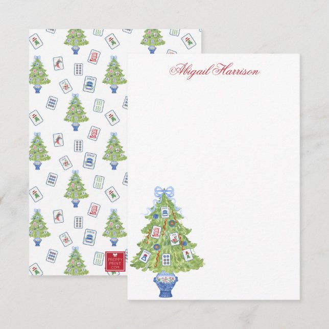 Watercolor Mahjong Christmas Tree Personalised Card (Front/Back)
