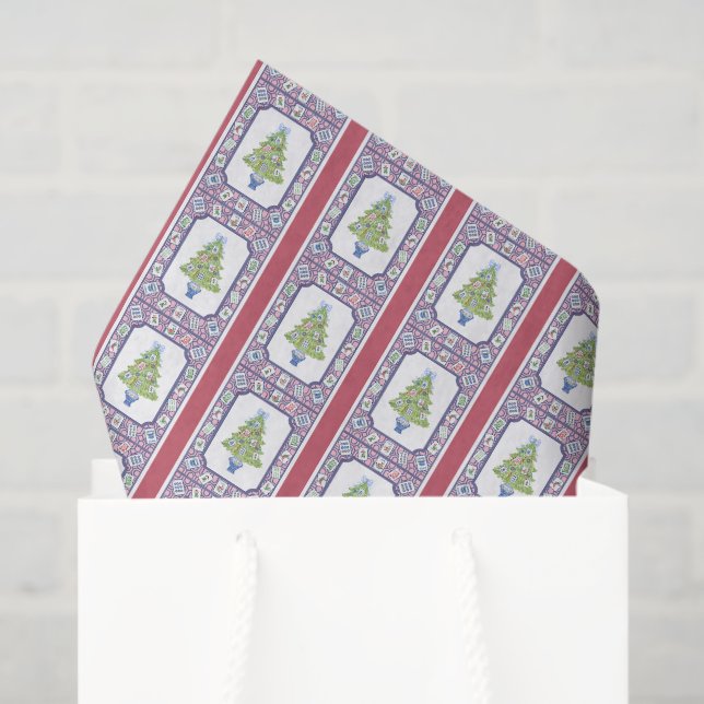 Watercolor Mahjong Christmas Tree Tissue Paper (Gift Bag)