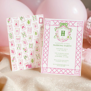 Watercolor Mahjong Monogram Crest Bamboo Party Invitation