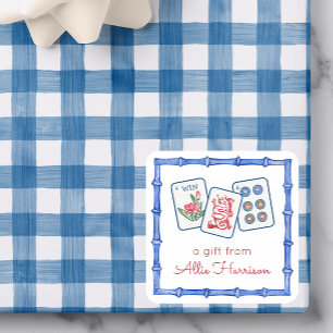 Watercolor Mahjong Tiles & Bows Enclosure Square Sticker