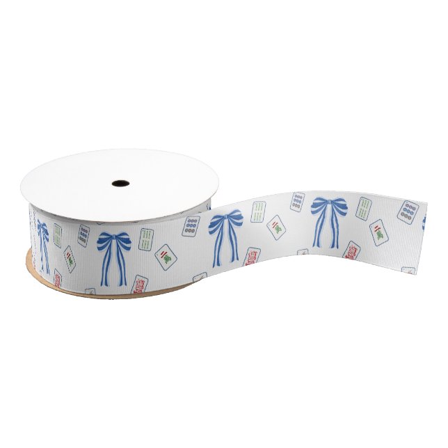 Watercolor Mahjong Tiles & Bows Grosgrain Ribbon (Spool)