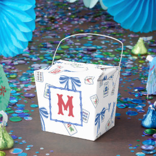 Watercolor Mahjong Tiles & Bows Monogram Favour Box