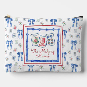Watercolor Mahjong Tiles & Bows Personalised Accessory Pouch