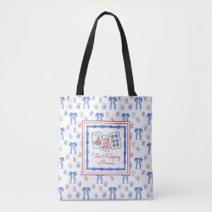 Watercolor Mahjong Tiles & Bows Personalised Tote Bag