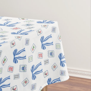Watercolor Mahjong Tiles & Bows Tablecloth