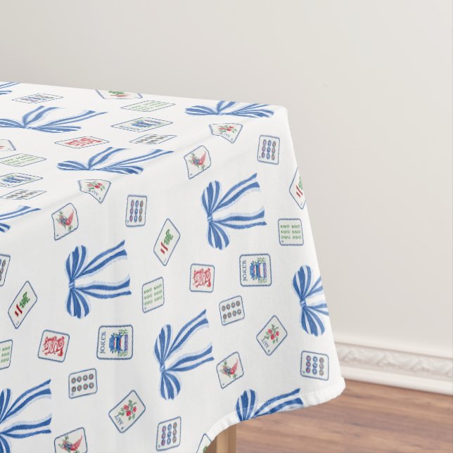 Watercolor Mahjong Tiles & Bows Tablecloth (In Situ)