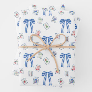 Watercolor Mahjong Tiles & Bows Wrapping Paper Sheet