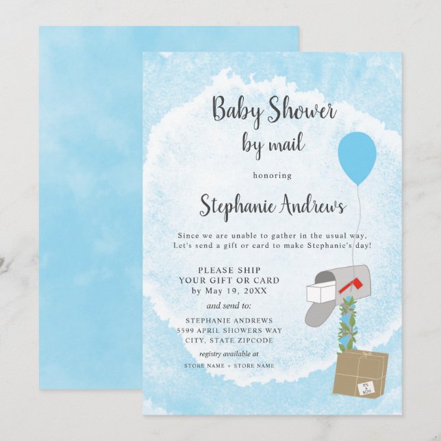 Watercolor Mailbox Boy Baby Shower by mail Invitation (Front/Back)