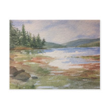Watercolor Maine Low Tide Coastline Postcard