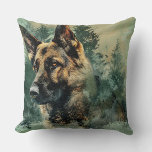 Watercolor Majestic German Shepherd Throw Pillow