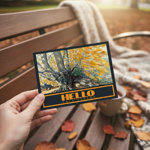 Watercolor Majestic Oak Tree In Fall  Postcard