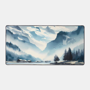 Watercolor Majestic snow-capped mountains Desk Mat