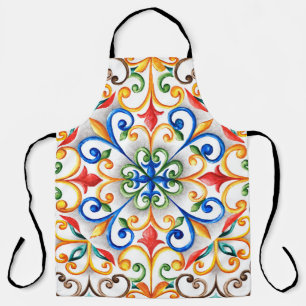 Watercolor majolica ornament apron