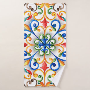Watercolor majolica ornament bath towel