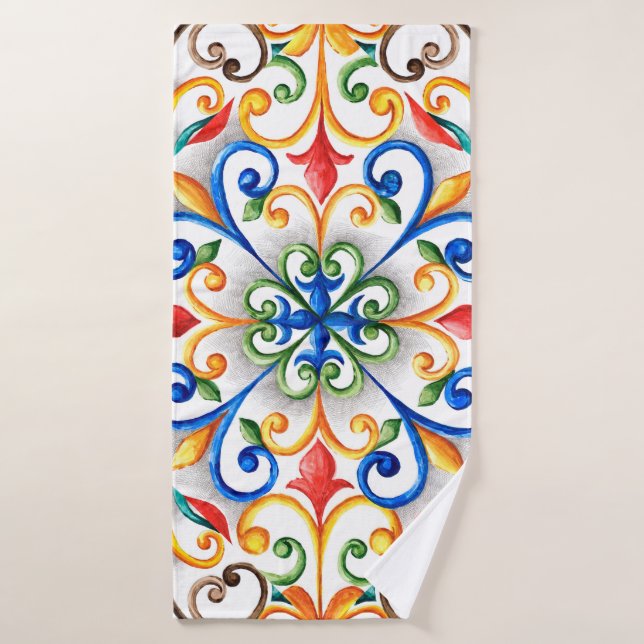 Watercolor majolica ornament bath towel (Bath Towel)