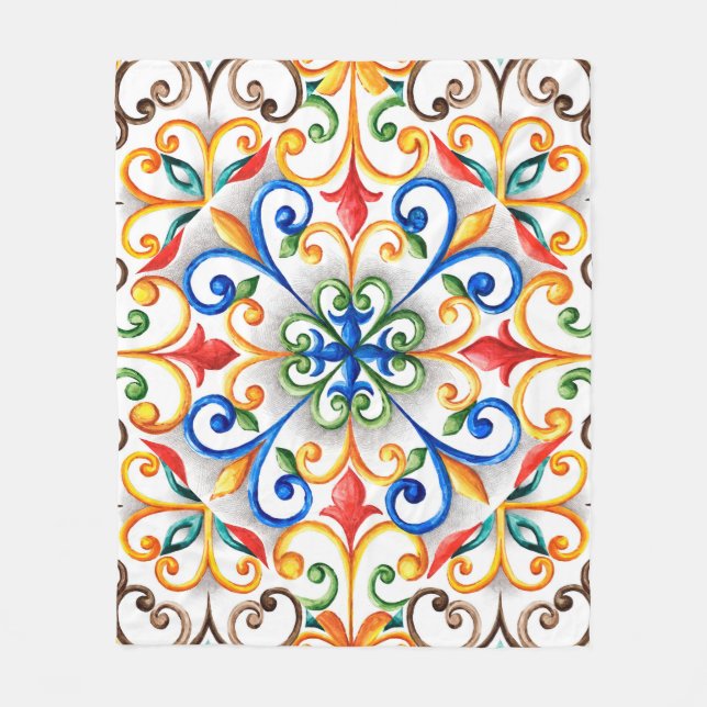 Watercolor majolica ornament fleece blanket (Front)