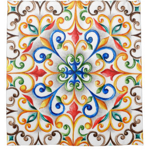 Watercolor majolica ornament shower curtain