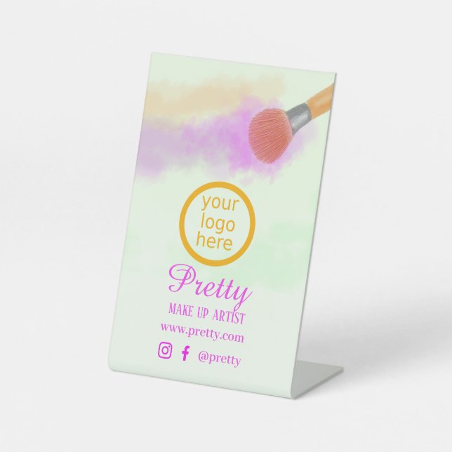 Watercolor Make Up Brush Colourful Pedestal Sign (Front)