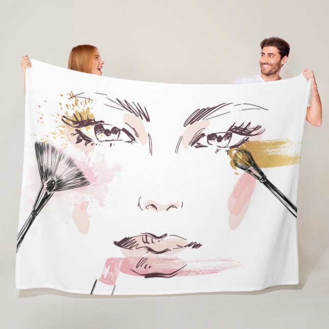 Watercolor Makeup Face Fleece Blanket (In Situ)