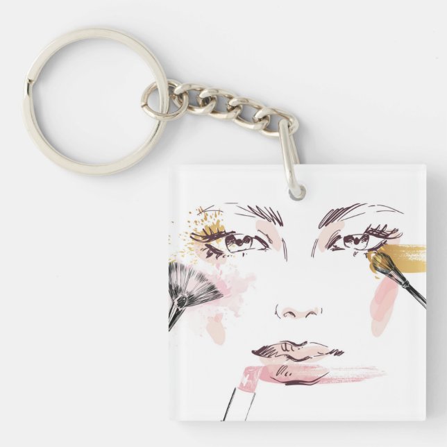 Watercolor Makeup Face Key Ring (Front)