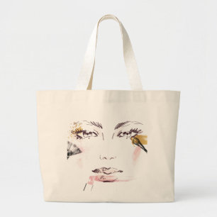 Watercolor Makeup Face Large Tote Bag