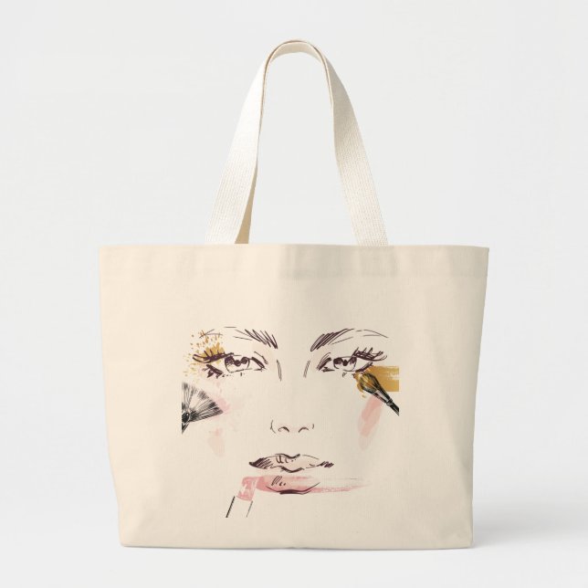 Watercolor Makeup Face Large Tote Bag (Front)