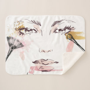 Watercolor Makeup Face Sherpa Blanket