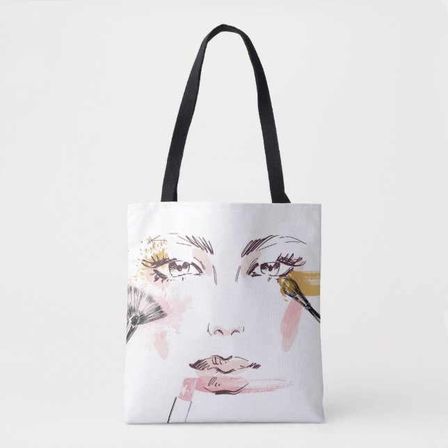 Watercolor Makeup Face Tote Bag (Front)
