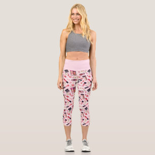 Watercolor Makeup Pattern Activewear Style Capri Leggings