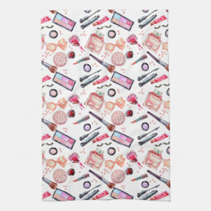 Watercolor Makeup Pattern Tea Towel