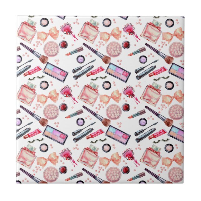 Watercolor Makeup Pattern Tile (Front)