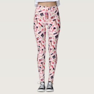 Watercolor Makeup Pattern with Pink Florals Leggings