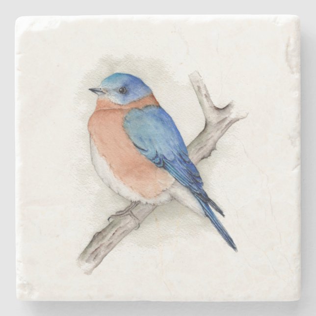 Watercolor Male Bluebird Stone Coaster (Front)