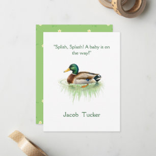 Watercolor Mallard Duck Baby Shower Card