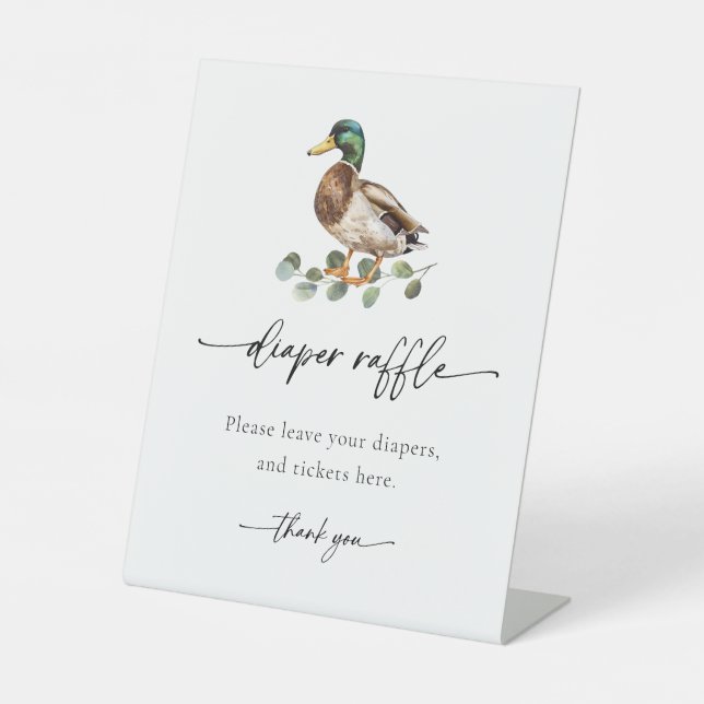 Watercolor Mallard Duck Baby Shower Diaper Raffle Pedestal Sign (Front)