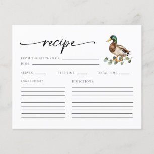 Watercolor Mallard Duck Baby Shower Recipe Cards