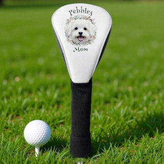 Watercolor Maltese and Floral Wreath Golf Head Cover