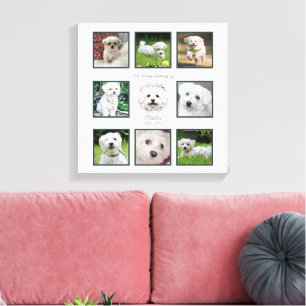 Watercolor Maltese and Floral Wreath Memorial Canvas Print