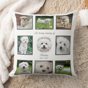 Watercolor Maltese and Floral Wreath Memorial Cushion