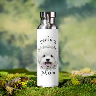 Watercolor Maltese and Floral Wreath Water Bottle