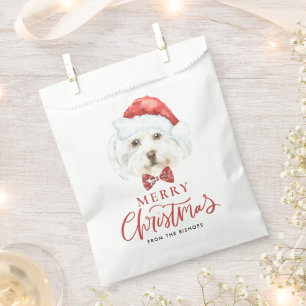 Watercolor Maltese in Santa Hat Merry Christmas Favour Bags