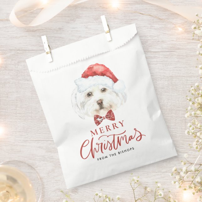 Watercolor Maltese in Santa Hat Merry Christmas Favour Bags (Clipped)