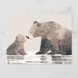 Watercolor Mama Bear& Cub Cute Mother's Day Postcard