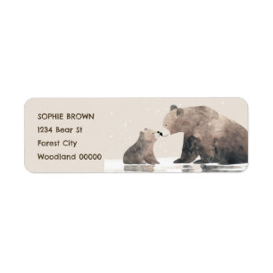 Watercolor Mama Bear& Cub Cute Return Address