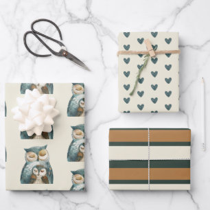 Watercolor Mama Owl& Owlet Earth Colours Wrapping Paper Sheet